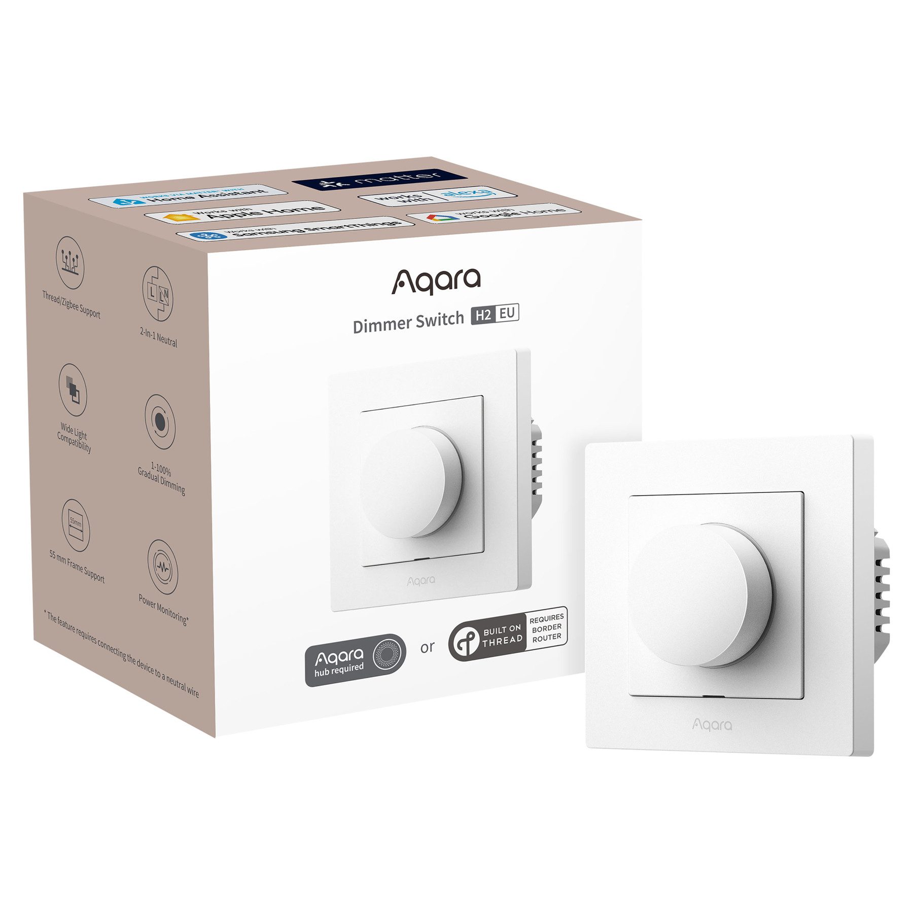 Aqara AQARA Dimmer-Schalter H2, KD-R01D, weiß Smarter Lichtschalter