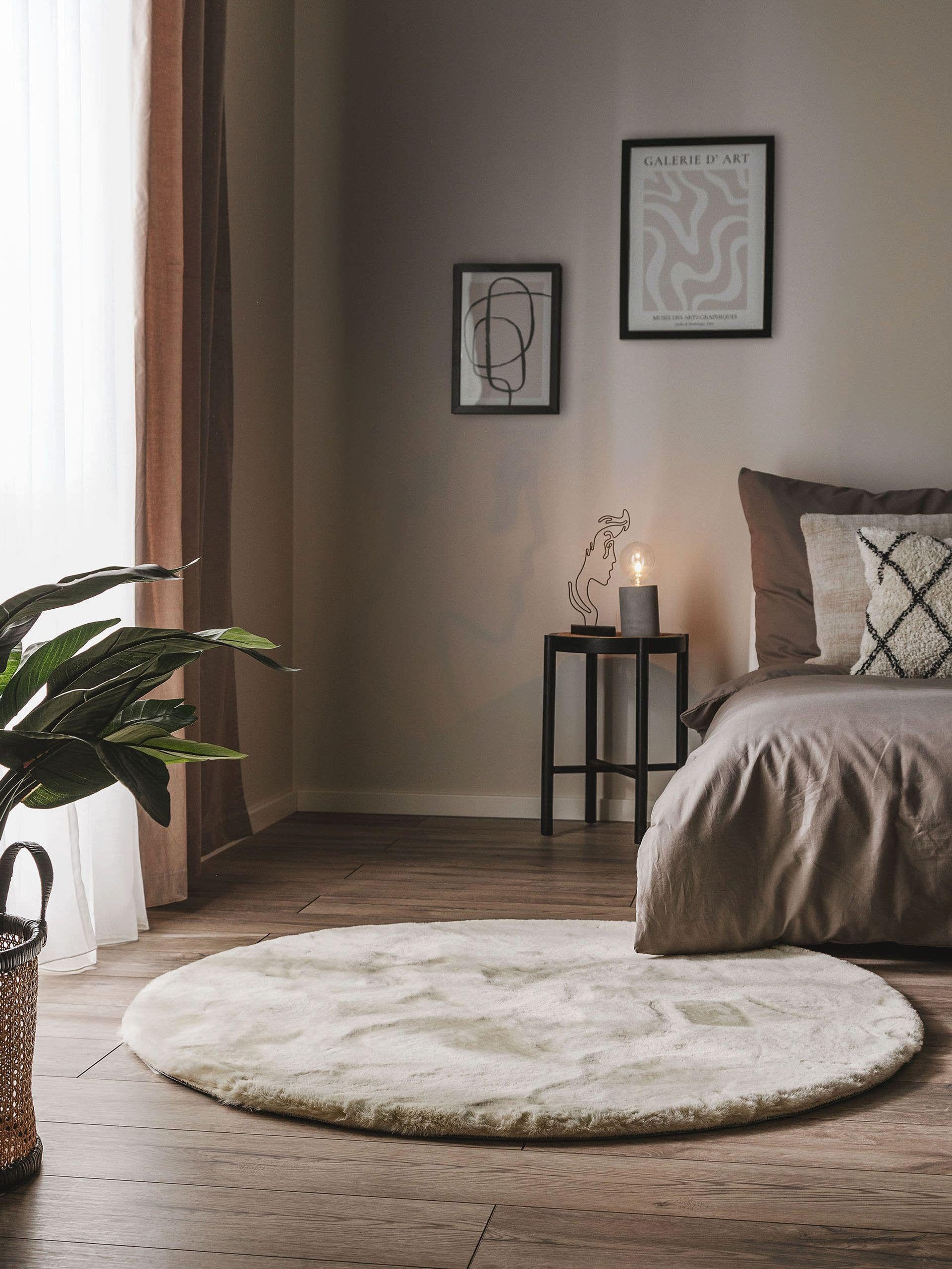 benuta Fellteppich Dave, rund, Höhe: 21 mm, Kunstfaser, Berber, Ethno-Style, Wohnzimmer