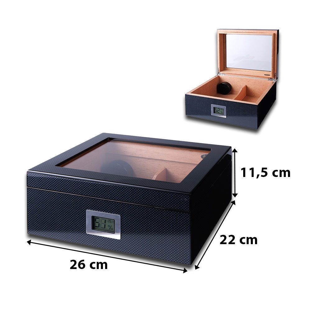 Coumo Humidor Premium Humidor, Carbon, für 50 Zigarren, Digitales Hygrometer