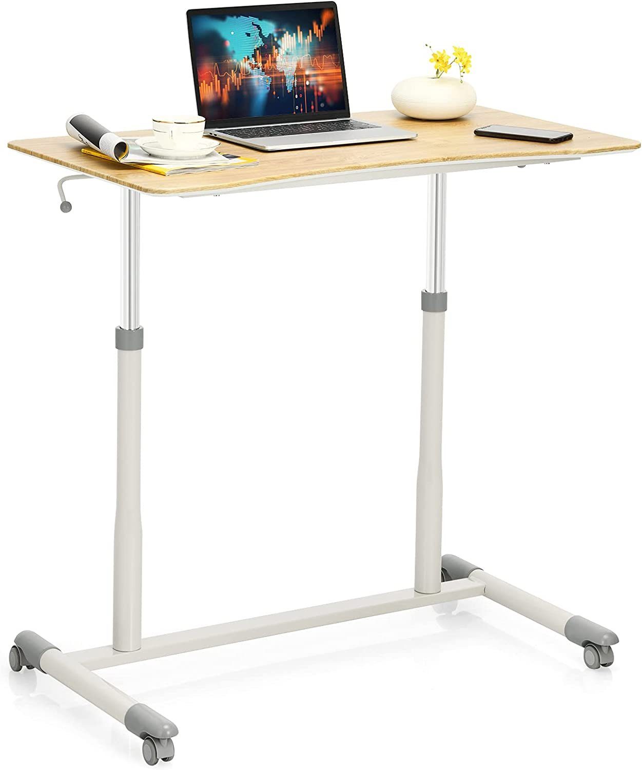 KOMFOTTEU Laptoptisch PC Tisch, mit Handkurbel, belastbar bis 30 kg natur