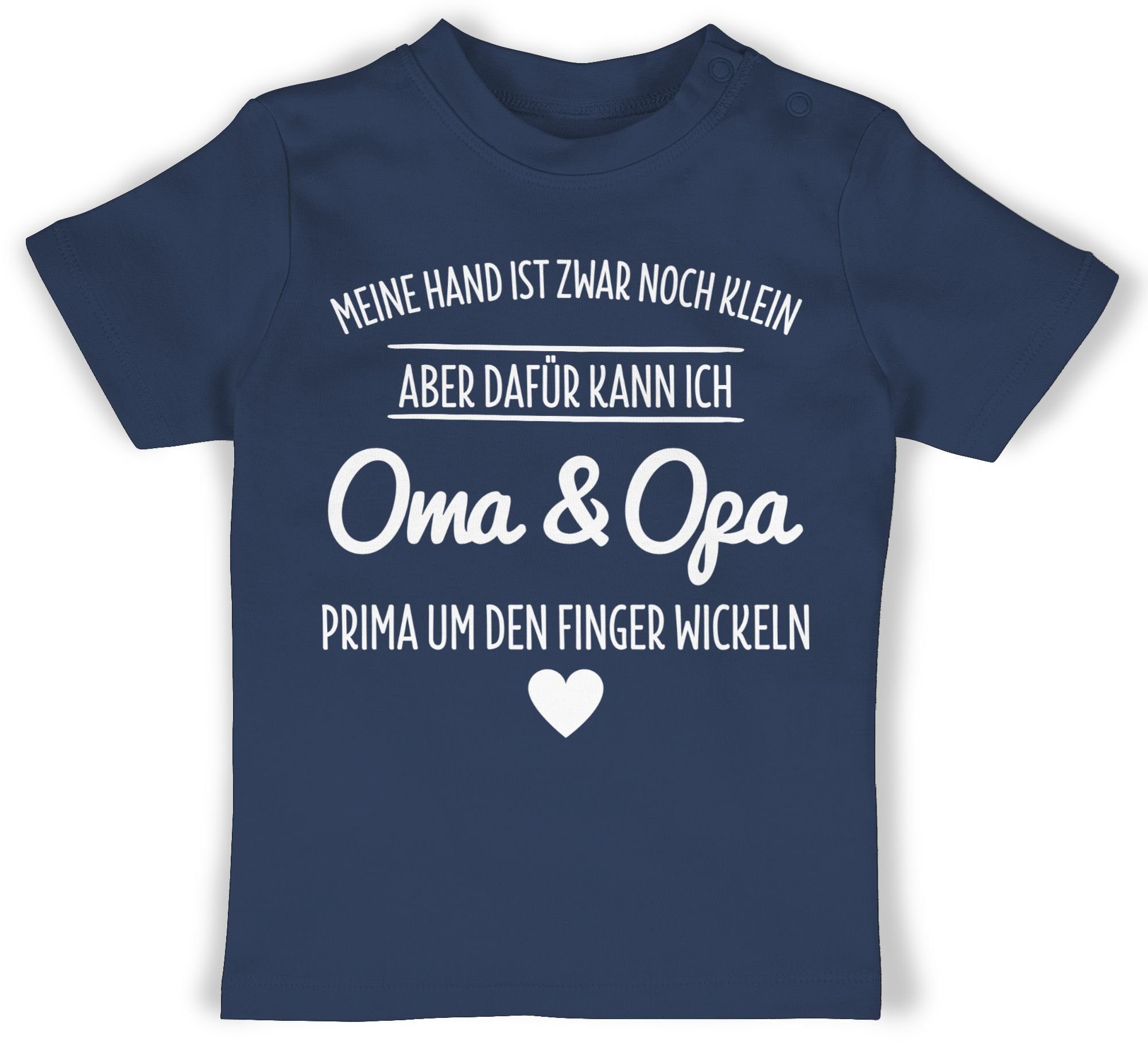 Shirtracer Baby und Navy Opa den Oma 3 T-Shirt Großeltern um Finger Blau Sprüche wickeln
