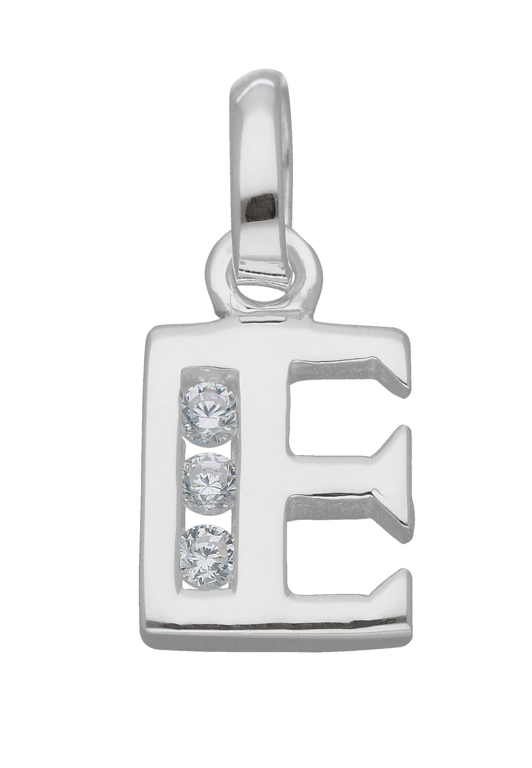 Adelia´s Namenskette Halskette - Namenskette mit Buchstabenanhänger E mit Zirkonia, Schmuckset mit bis 45 cm stufenlos verstellbarer 925 Silber Halskette