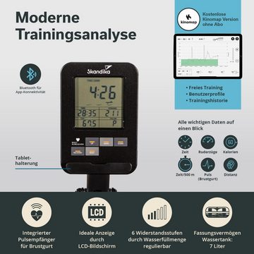 Skandika Rudergerät Mora mit Matte, Wasserwiderstand, Kinomap App kompatibel, Bluetooth, Computer