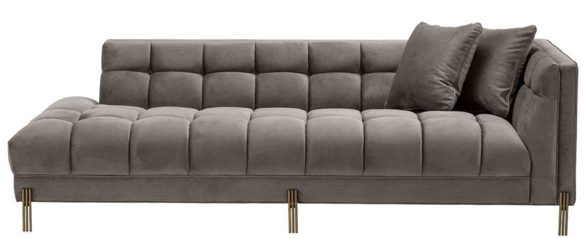 95 - / x x Casa Lounge Padrino Samtsoff Messingfarben - Rechtsseitiges Sofa Luxus Sofa Loungesofa H. Greige 223 Grau Wohnzimmer edlem 68 cm und mit 2 Kissen