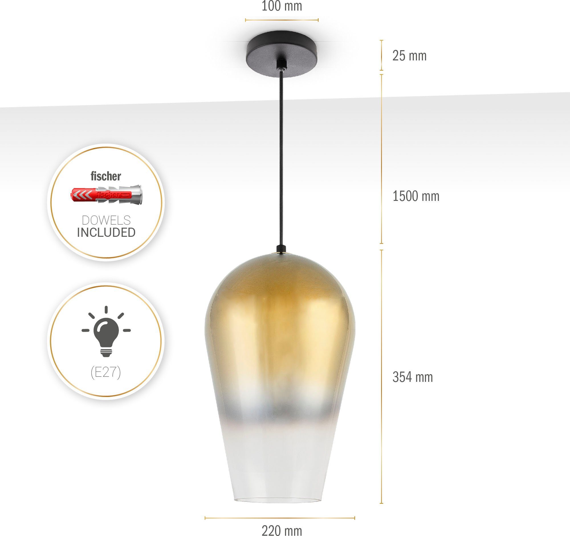 Lampenschirm Modern Paco Pendelleuchte ohne Esstisch Hängeleuchte Home Glas DALIA, Wohnzimmer Leuchtmittel, E27