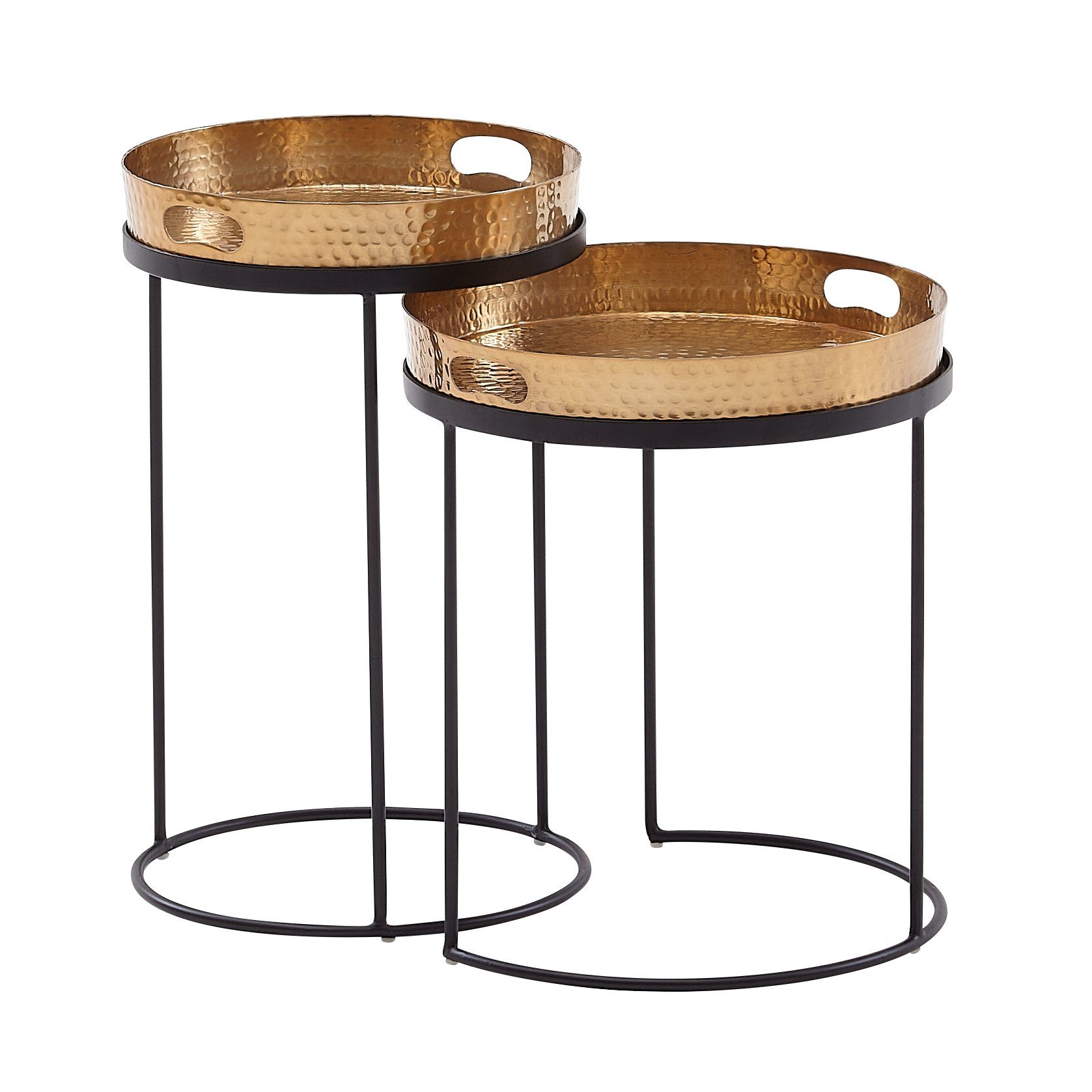 Beistelltisch Beistelltisch 2er Set Gold / Schwarz Metall Hammerschlag Satztisch
