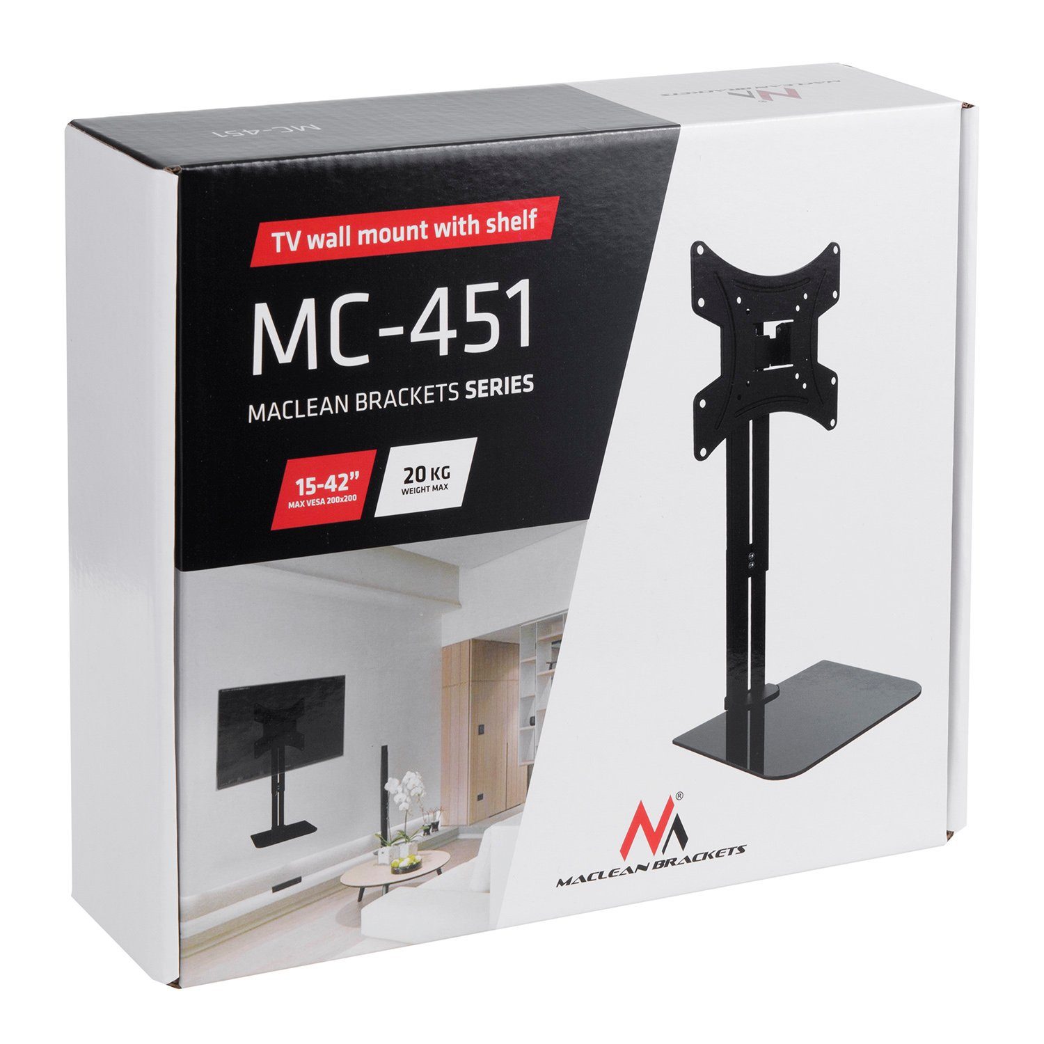 MC-451 mit TV-Standfuß, Wandhalterung (bis TV 42,00 Zoll, Regal) Maclean