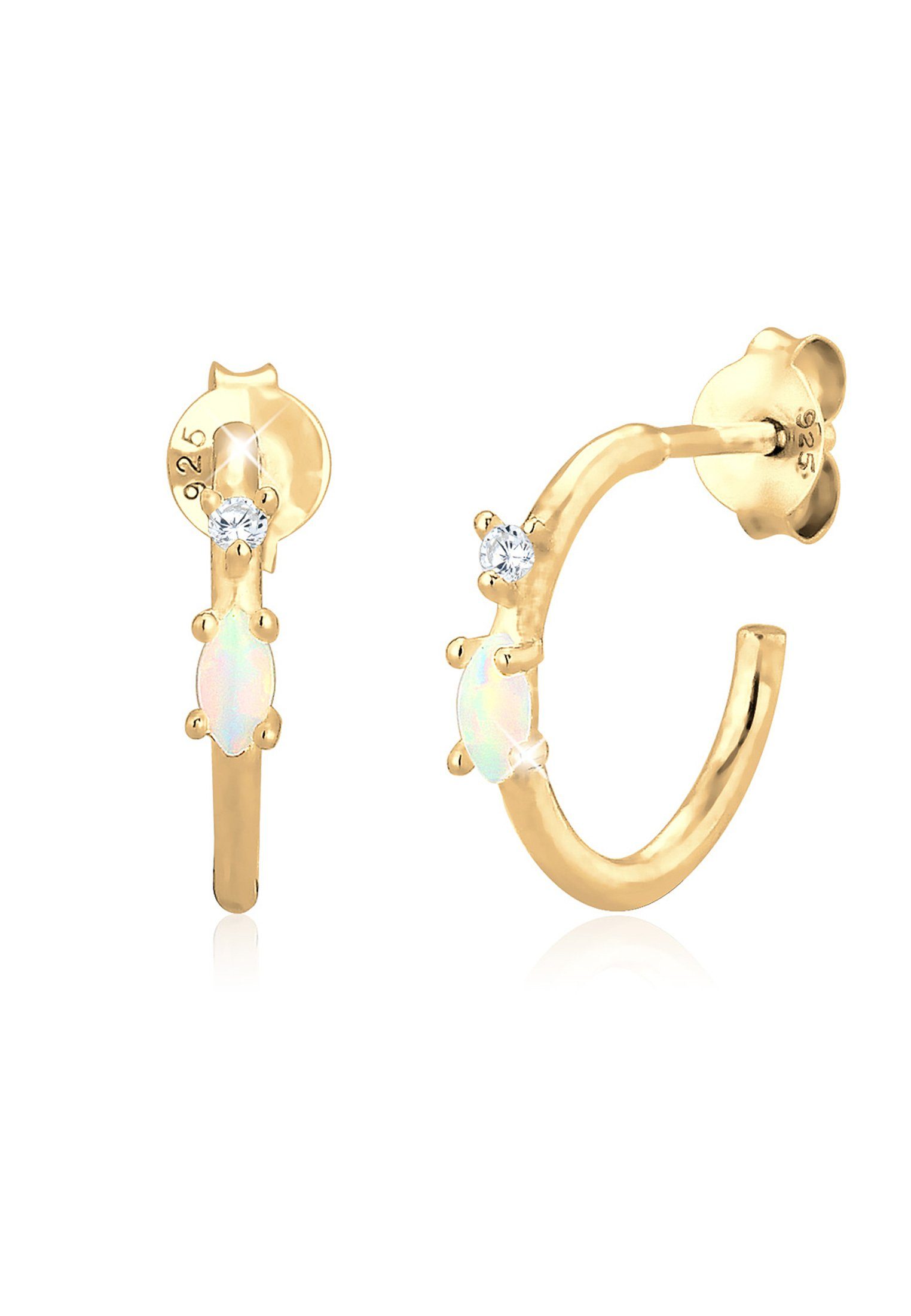 Paar Creolen Stecker Opal Marquise und Zirkonia 925 Silber