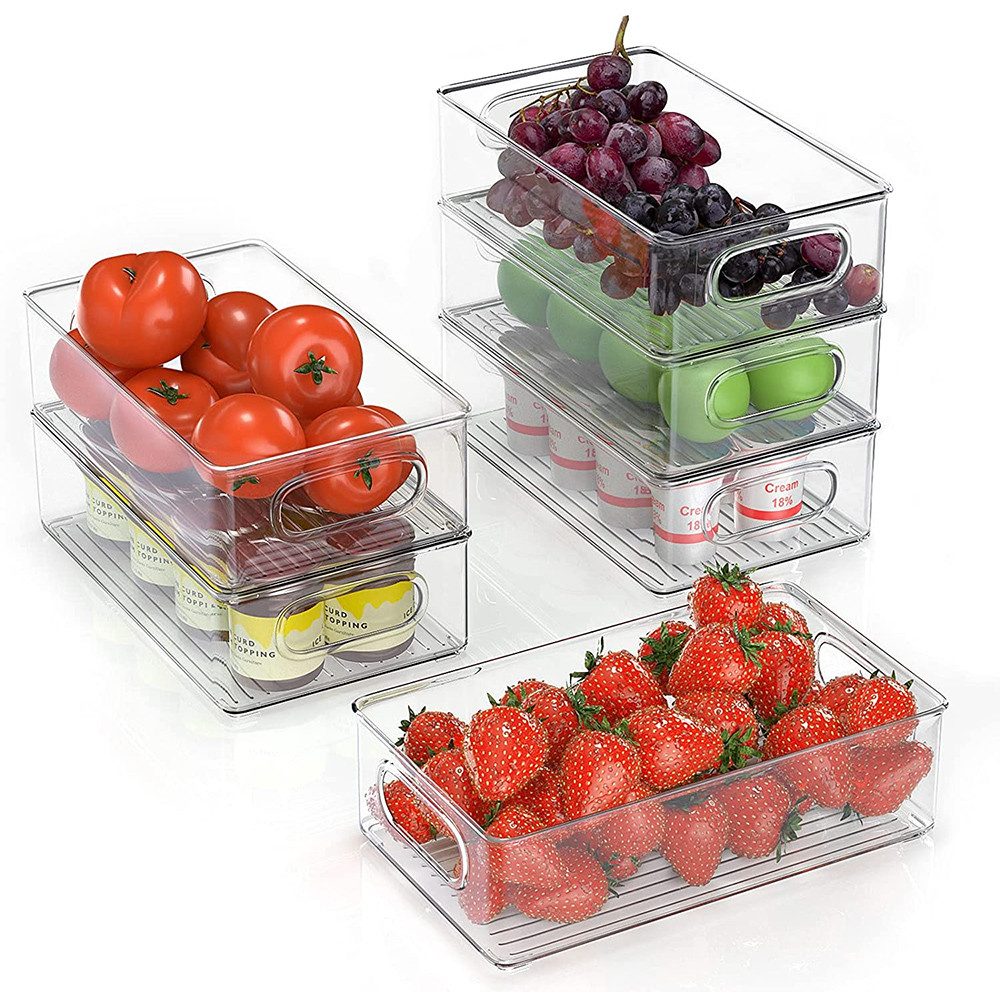 JEOBEST Korbeinsatz Klar Küchen Aufbewahrungsbox Fridge Organizer, (6 St., Größe L), Kühlschrank Behälter Kühlschrankbox, Stapelbar