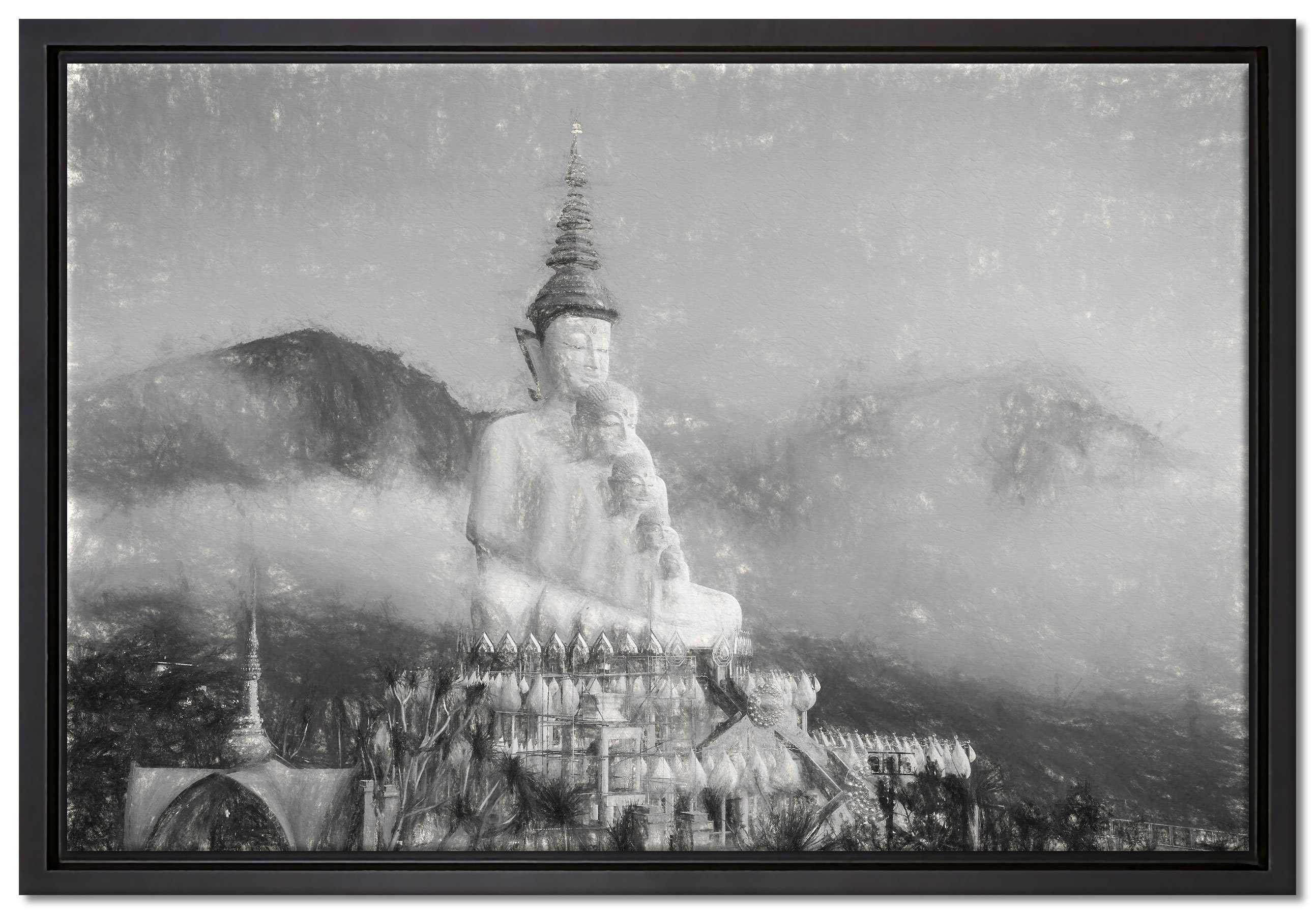 Pixxprint Leinwandbild Buddha-Skulptur in Thailand, Wanddekoration (1 St), Leinwandbild fertig bespannt, in einem Schattenfugen-Bilderrahmen gefasst, inkl. Zackenaufhänger