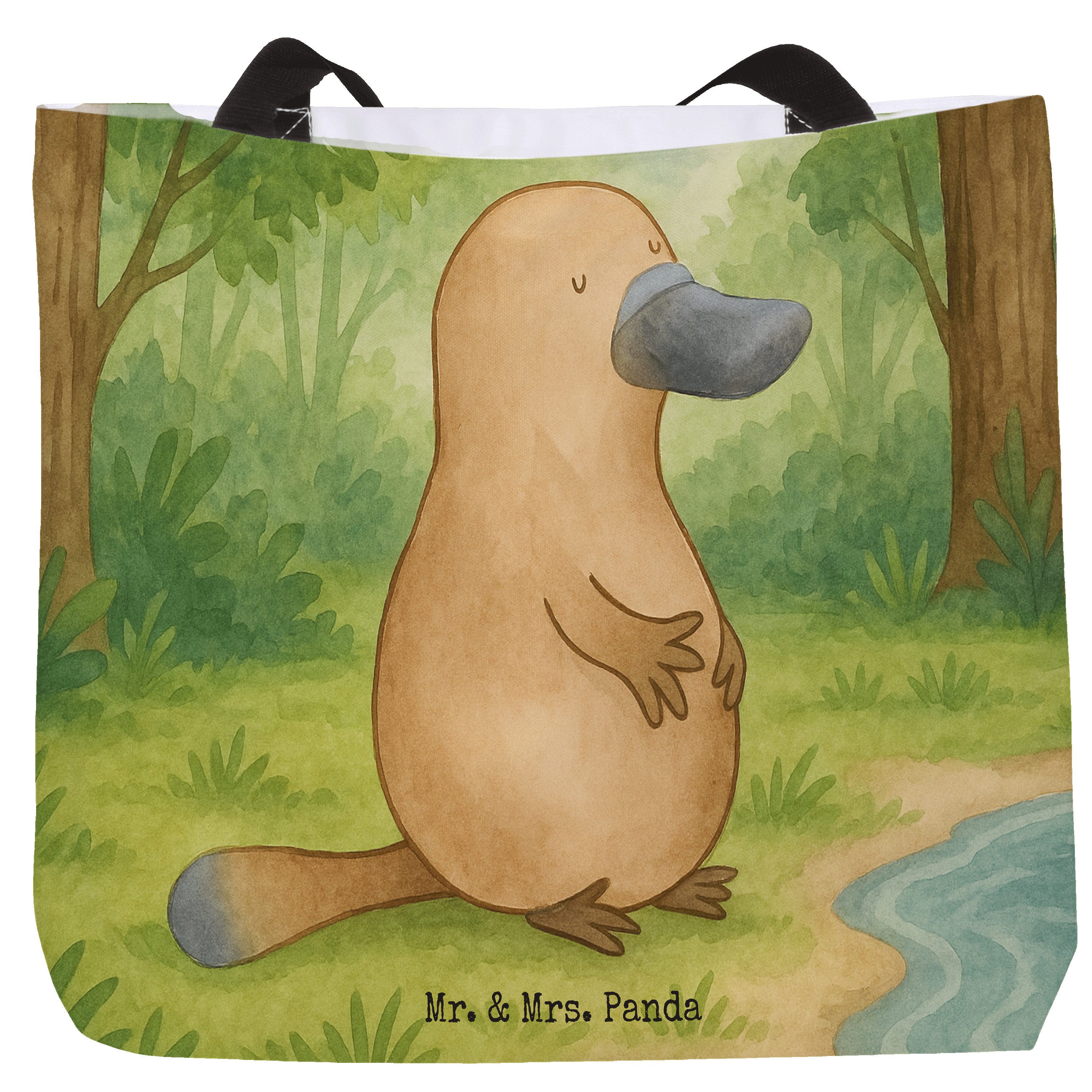 Shopper Schnabeltier Mut Design, Einkaufstasche, Weiß, Meer, Lebensweisheit