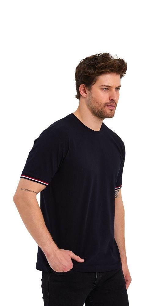 COMEOR T-Shirt Basic Herren Kurzarm Rundhalls (Packung, 1-tlg) mit gestreiften Ärmel Bündchen