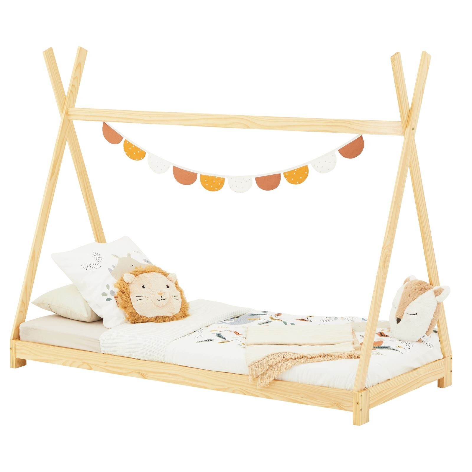 IDIMEX Kinderbett ELIN, Tipibett Bett aus Dach Tipi natur Zeltbett mit Kiefe Zelt Hausbett Spielbett