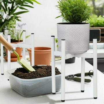 relaxdays Blumenständer Verstellbarer Pflanzenständer 2er Set, Weiß