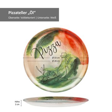 MamboCat Pizzateller 2x Pizzateller Gemüse & Öl Ø33cm 2 Personen XL-Teller Dekor Platte