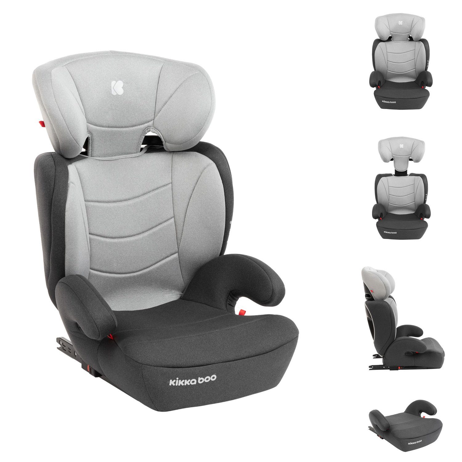 Kikkaboo Kindersitzerhöhung Kindersitz Amaro, bis: 36 kg, Isofix Gruppe 2/3 (15-36 kg) Sitzerhöhung, verstellbar hellgrau