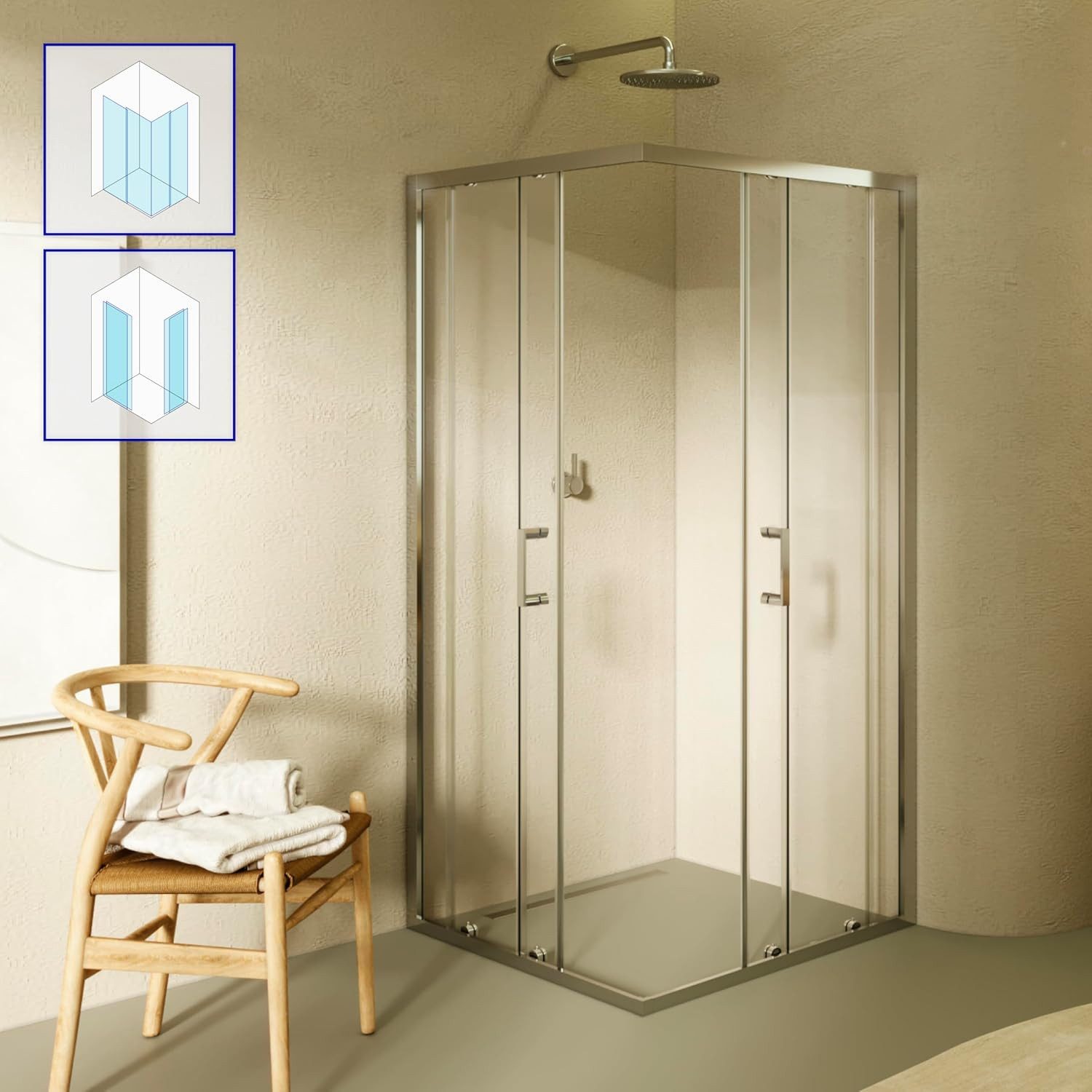 i-flair Eckdusche Schiebetür Duschkabine DIANA aus durchsichtigem 6 mm ESG, BxT: 80x80 cm, Einscheibensicherheitsglas, ohne Duschtasse, mit hochwertigen Aluminiumprofilen in silber, ebenerdiger Einbau möglich, mit Schiebetüren