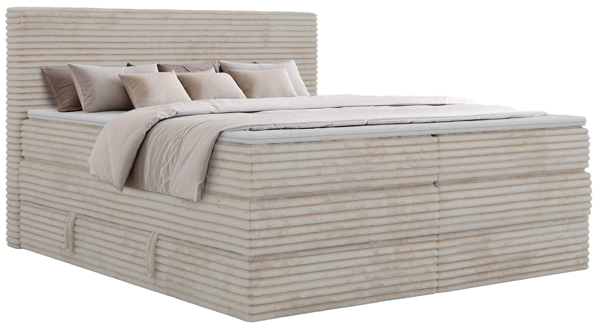 MKS MÖBEL Boxspringbett TILION KING (mit Stauraum, Set, inkl. 2 Matratzen und Topper (T25/Visco), Multipocket, Cord-Bezug, H3/H4, 140x200–200x200