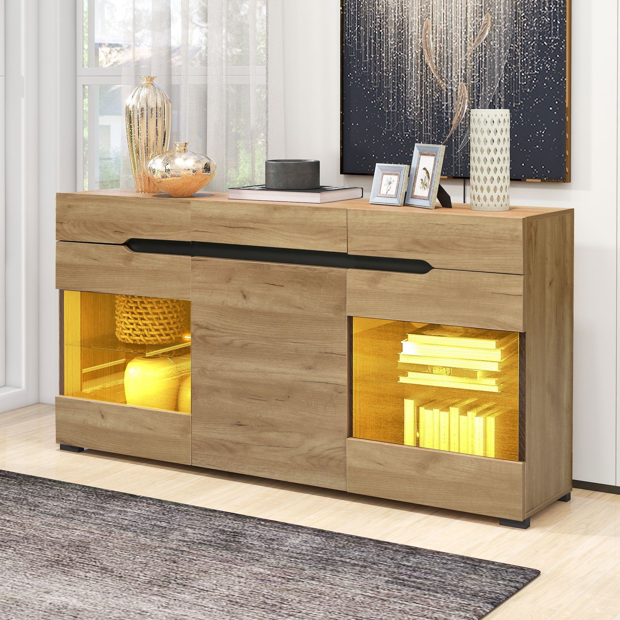 (Möbel Schubladenkommode, SPLOE Ihren viel Türen Stauraum Kommode), für Wohnbereich Kommode HAUSS 3 3 Sideboard Highboard Schubladen mit Moderne Sideboard