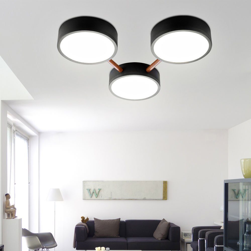 etc-shop LED dimmbar Holzoptik Wohnzimmerleuchte LED-Leuchtmittel Deckenleuchte Warmweiß, Deckenlampe Deckenleuchte, verbaut, schwarz fest