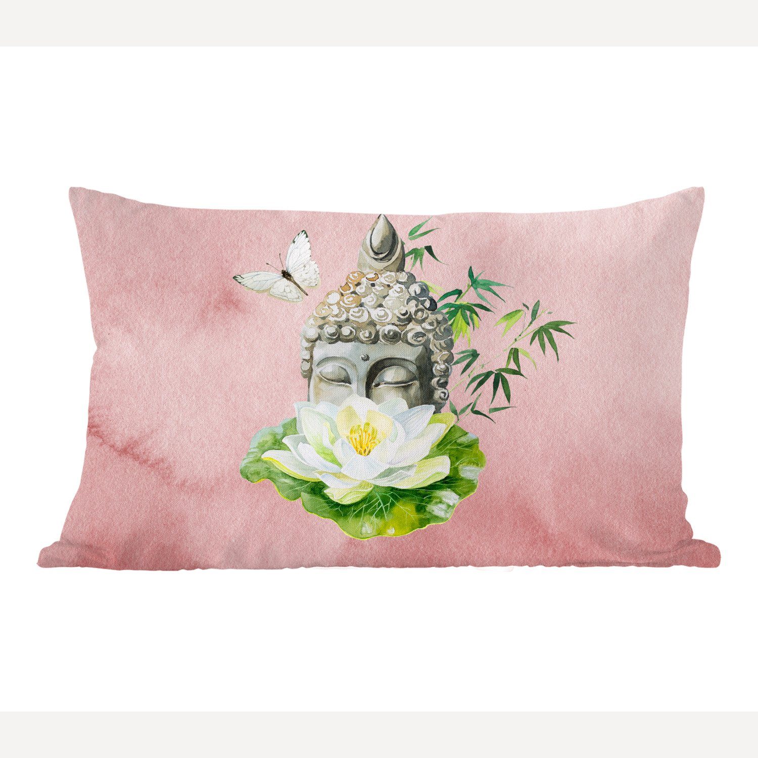 MuchoWow Dekokissen Buddha - Blume - Rosa, Wohzimmer Dekoration, Zierkissen, Dekokissen mit Füllung, Schlafzimmer