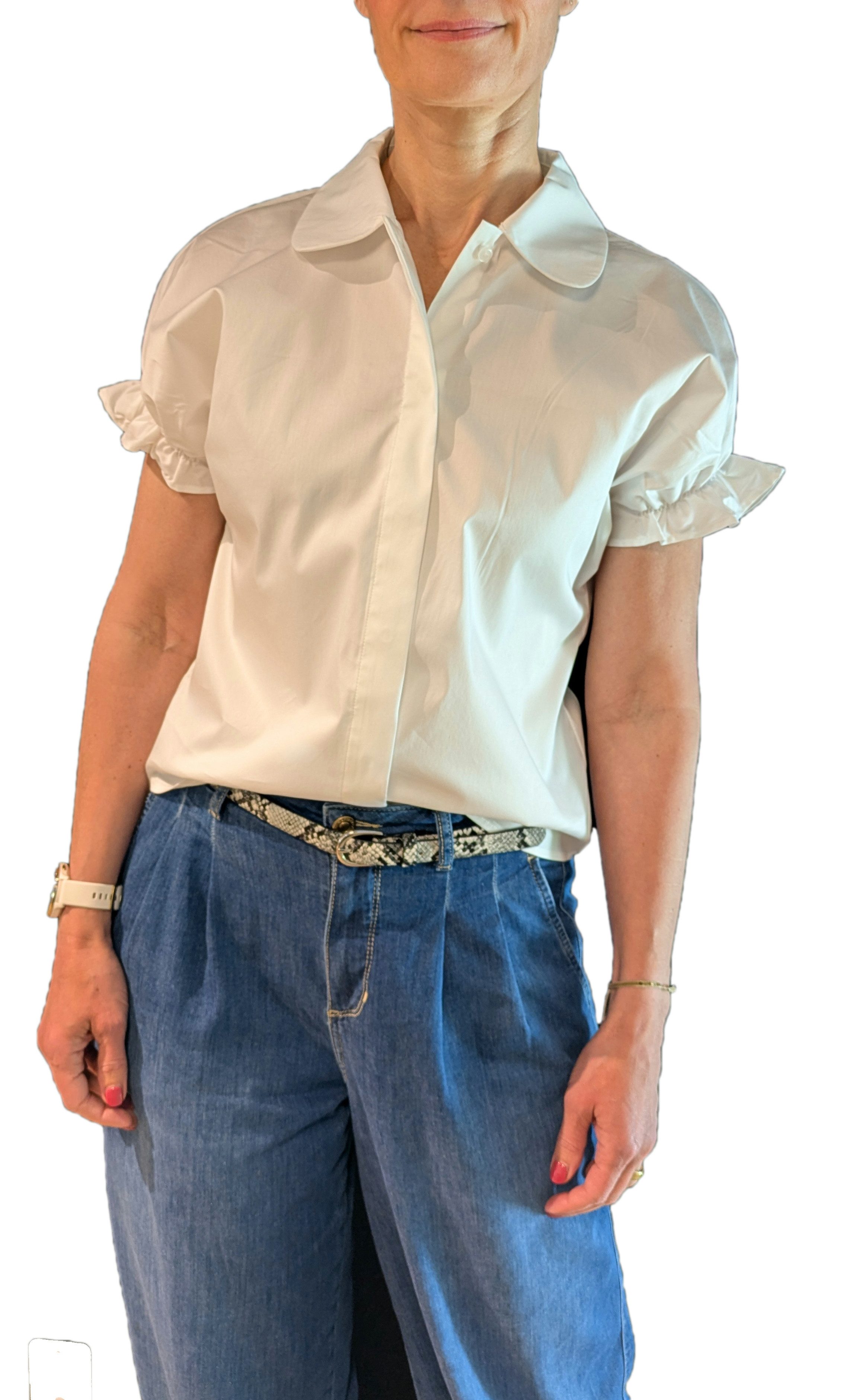 CATNOIR Kurzarmbluse Catnoir Bluse smoked Baumwollstretch - weiß 36 (1-tlg)