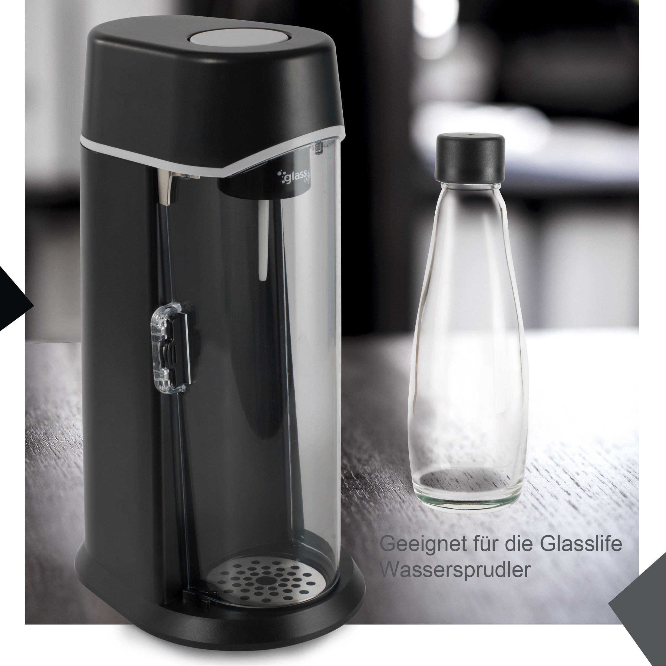 Zoomyo Wassersprudler 1 Glaskaraffendesign, Wassersprudler, Flasche 3 für Volumen,1, Ersatz Sprudler-Flaschen Set, (set, 1er schickes Glasflasche), x Glasflaschen 2 im Glasflasche ca. stabil 0,6Liter oder