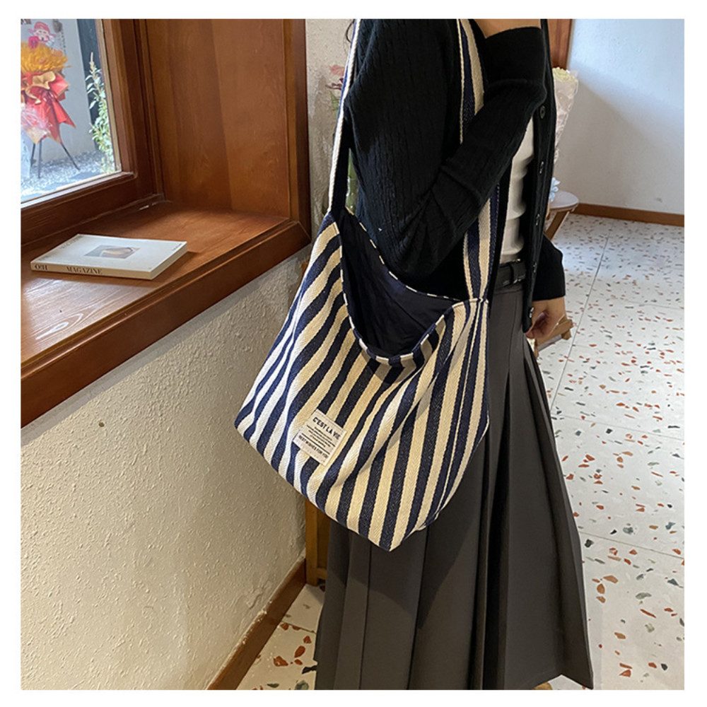 Blusmart Schultertasche Modische Canvas-Tasche für Pendler (Großes Fassungsvermögen, Klassische Streifen), Schulter- und Crossbody-Tasche für zwei Zwecke