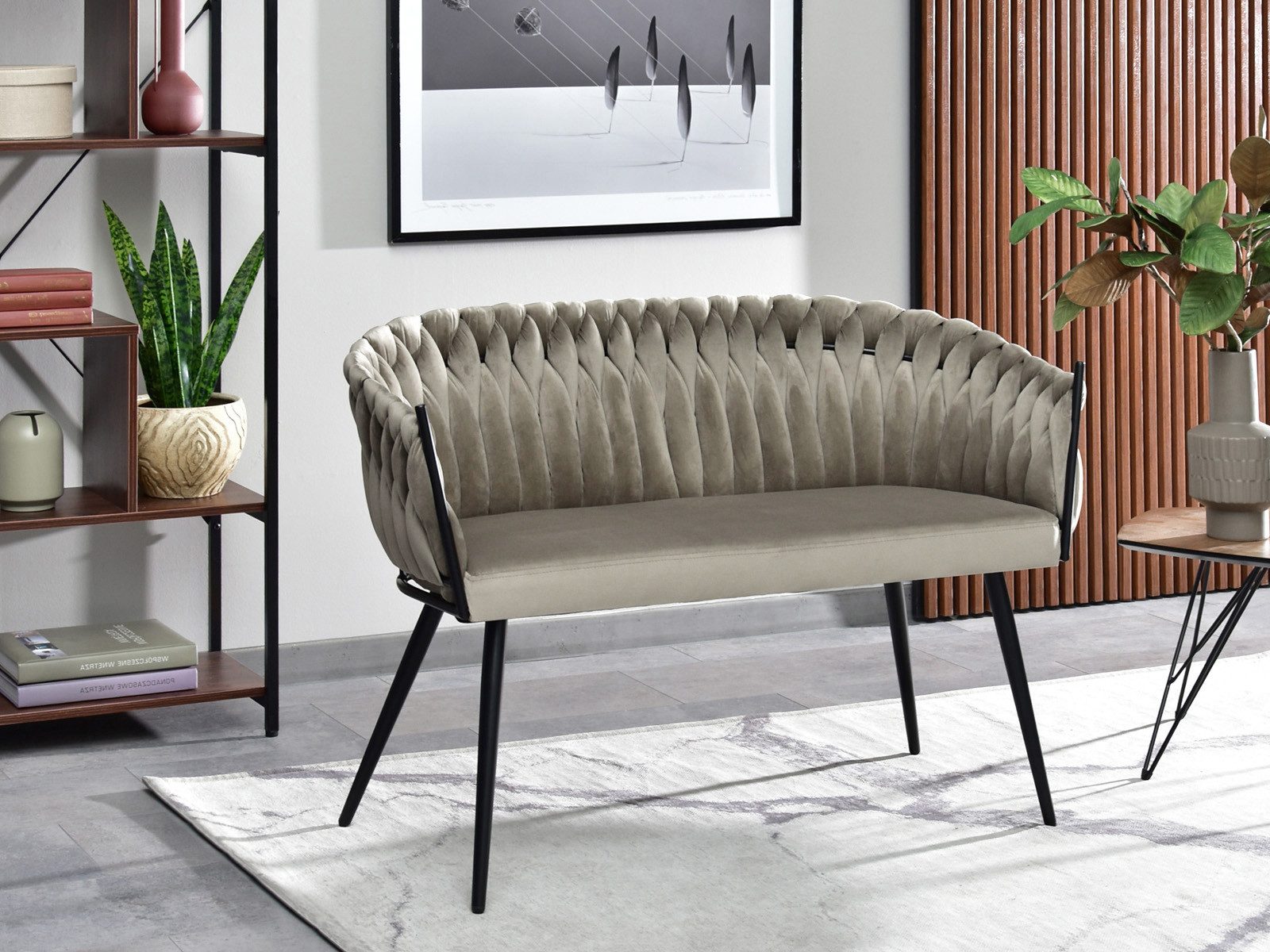 Compleo Polsterbank 2-Sitzer, Geflecht, velvet, ROSE perfekt für den Flur