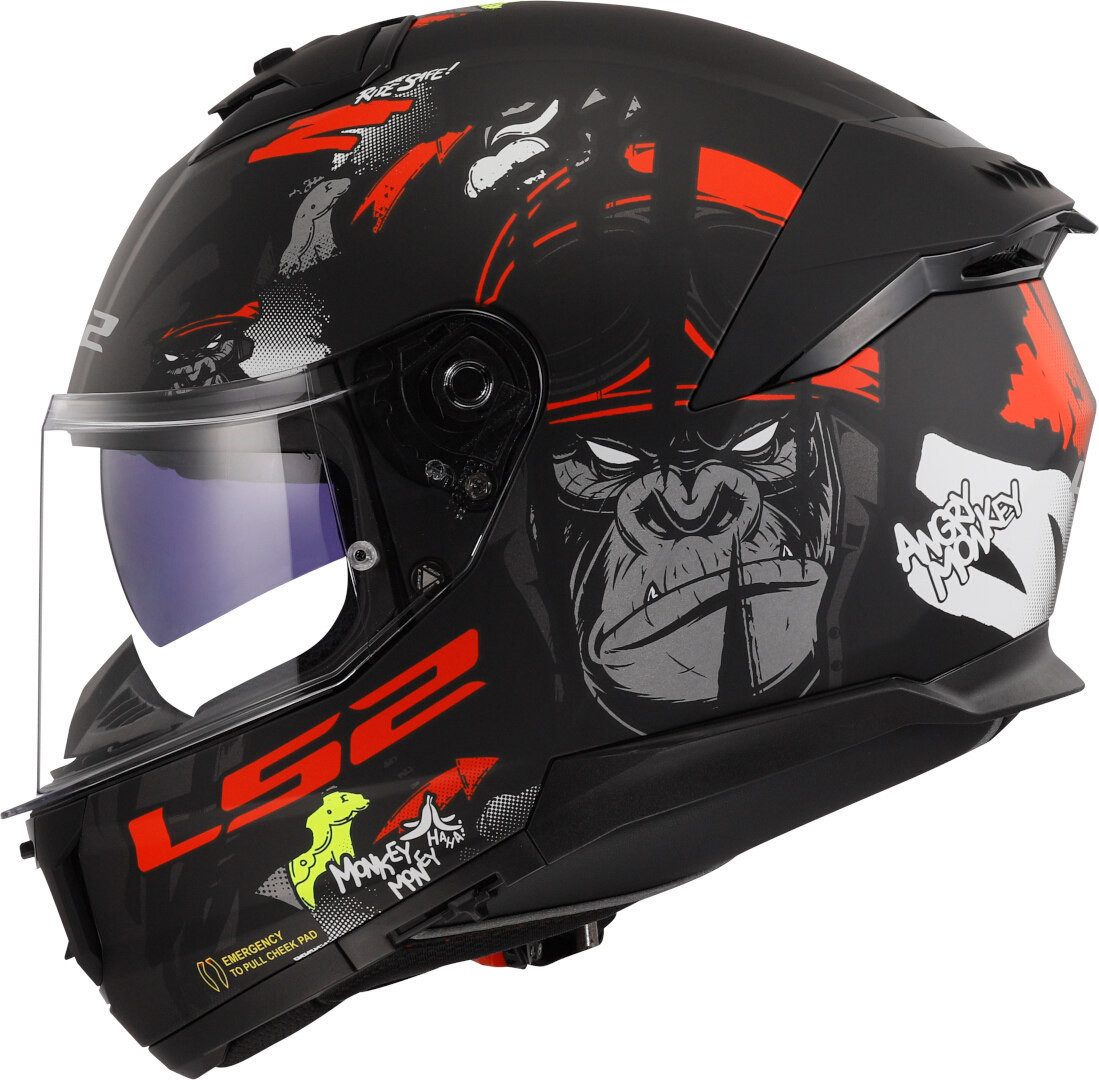 LS2 Motorradhelm FF808 Stream II Angry Monkey Helm, Integriertes Sonnenvisier