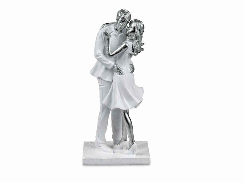 formano Dekofigur Paar stehend weiß - silber 25 cm x 11 cm aus Kunststein handgefertigt, Hochzeit