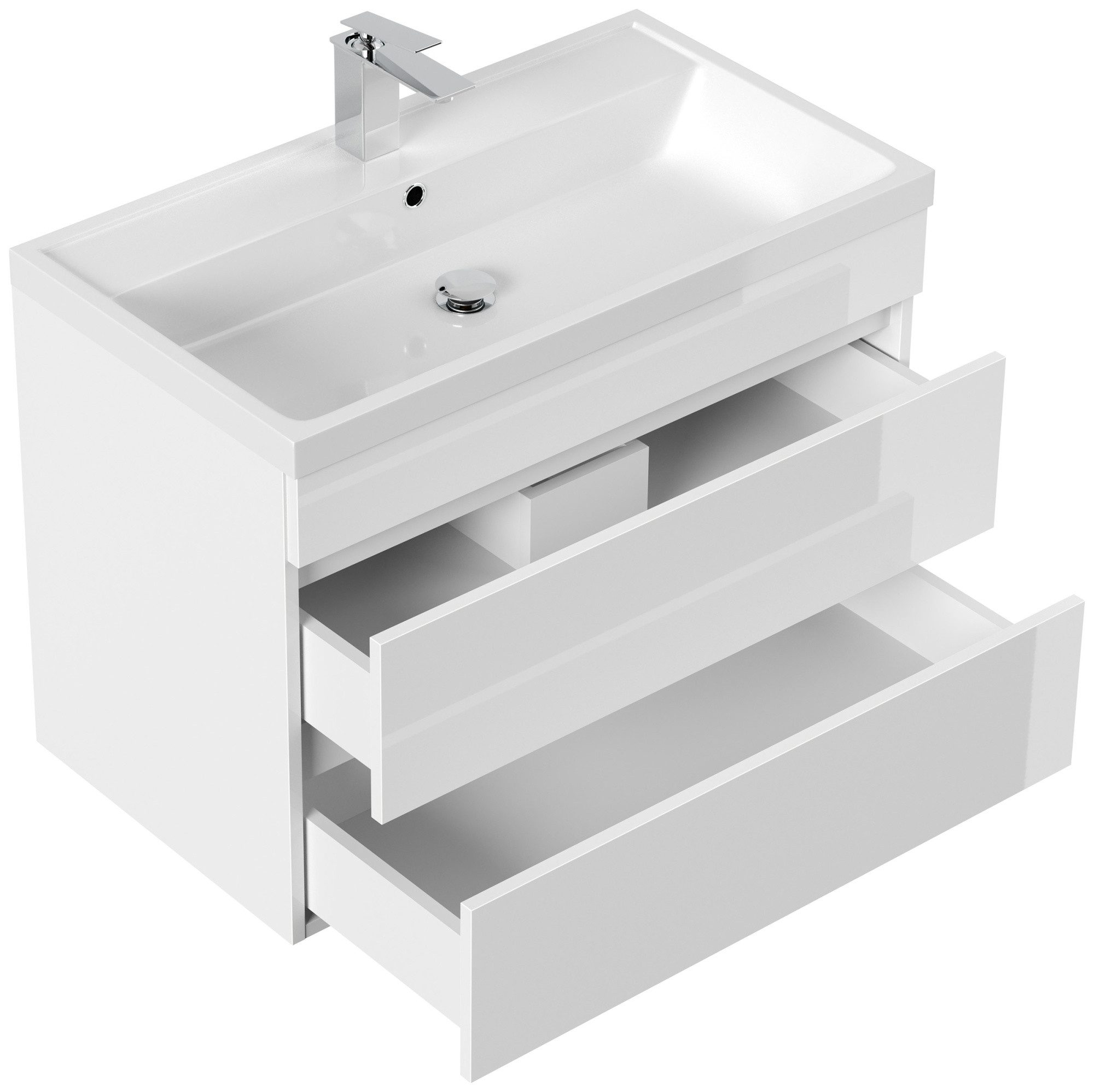 Magnolia Home Waschtisch Badmöbel Via 80 SoftClose weiss hochglanz mit grifflosen Schubladen – Bild 2 von 5