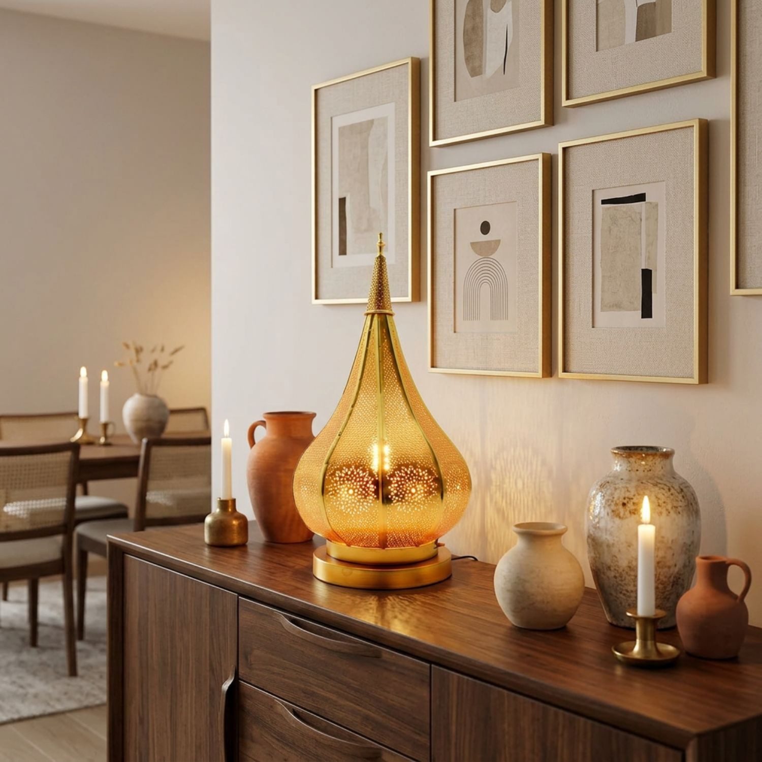 Marrakesch Orient & Mediterran Interior Tischleuchte Kais Tischlampe 38 cm gefertigt aus Eisen, Gold, E27, mit Schalter – Bild 5 von 5