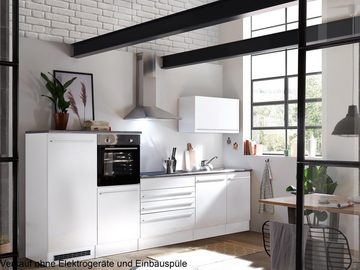 möbelando Küchenzeile Jamesy, ohne Elektrogeräte in weiß matt / Hochglanz –320x200x60 cm (B/H/T)