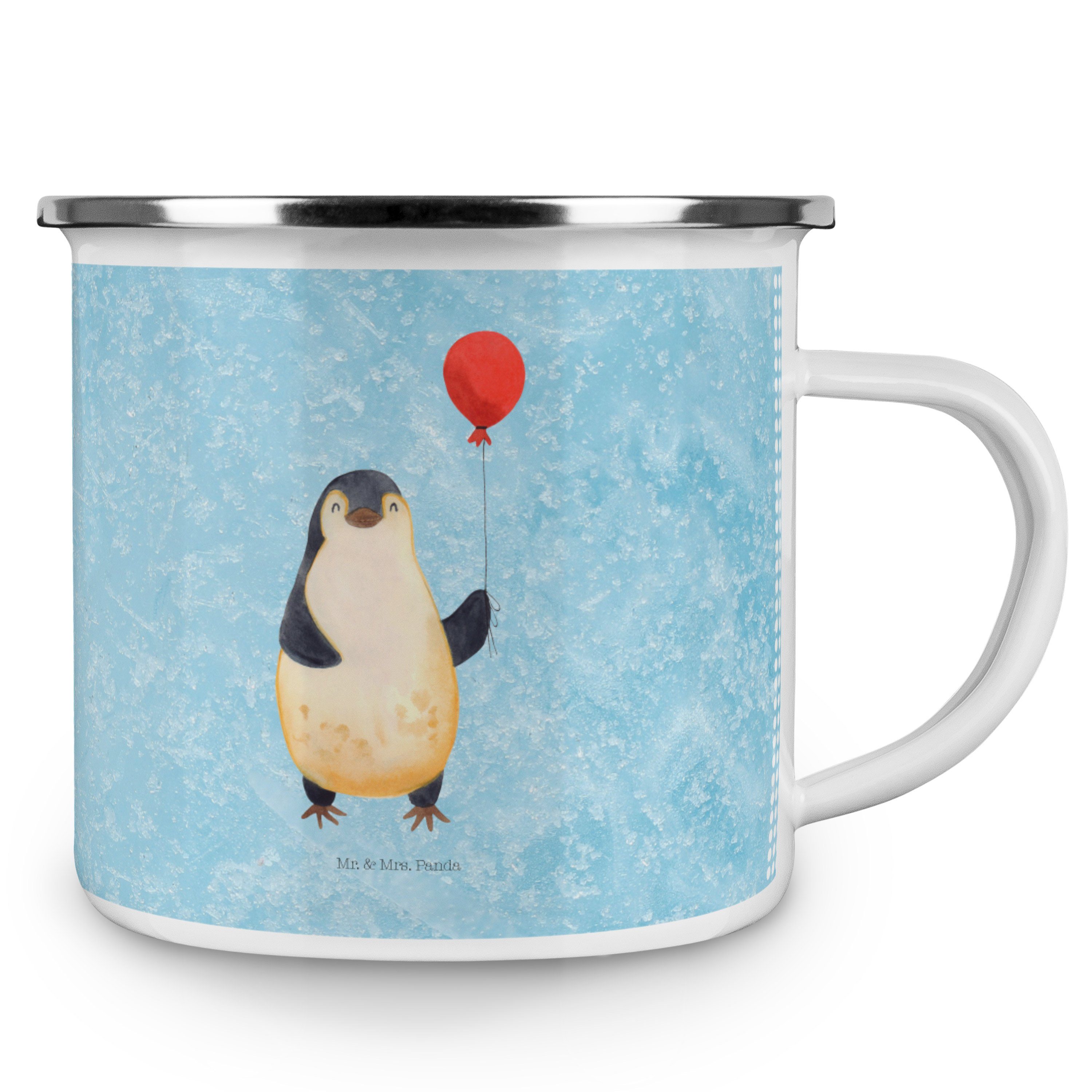 Luftballon Becher Eisblau - Emaille & Trinkb, Mrs. Emaille Mr. Geschenkidee, Pinguin Panda - Geschenk,