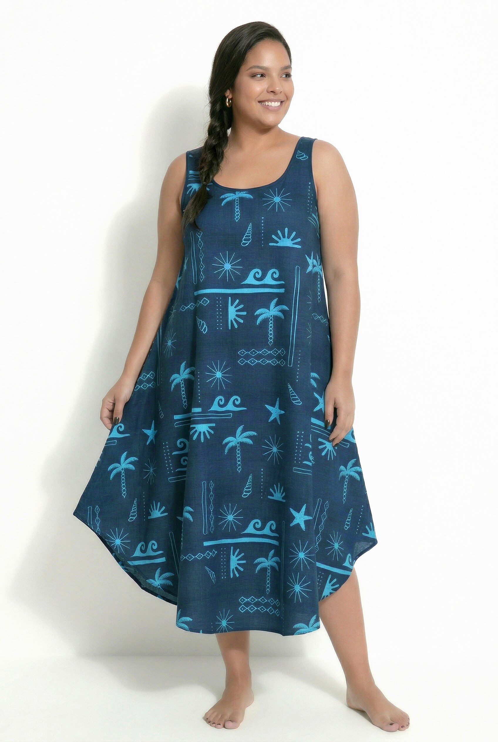 Maxikleid Midikleid Urlaubsmotiven A-Linie Rundhals ärmellos