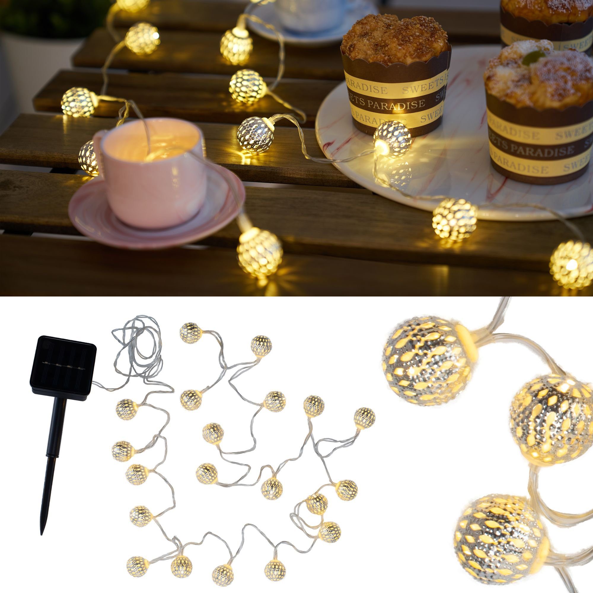 Pauleen LED-Lichterkette Sunshine Glamour, 20-flammig, 20-flammig, Solarbet günstig online kaufen