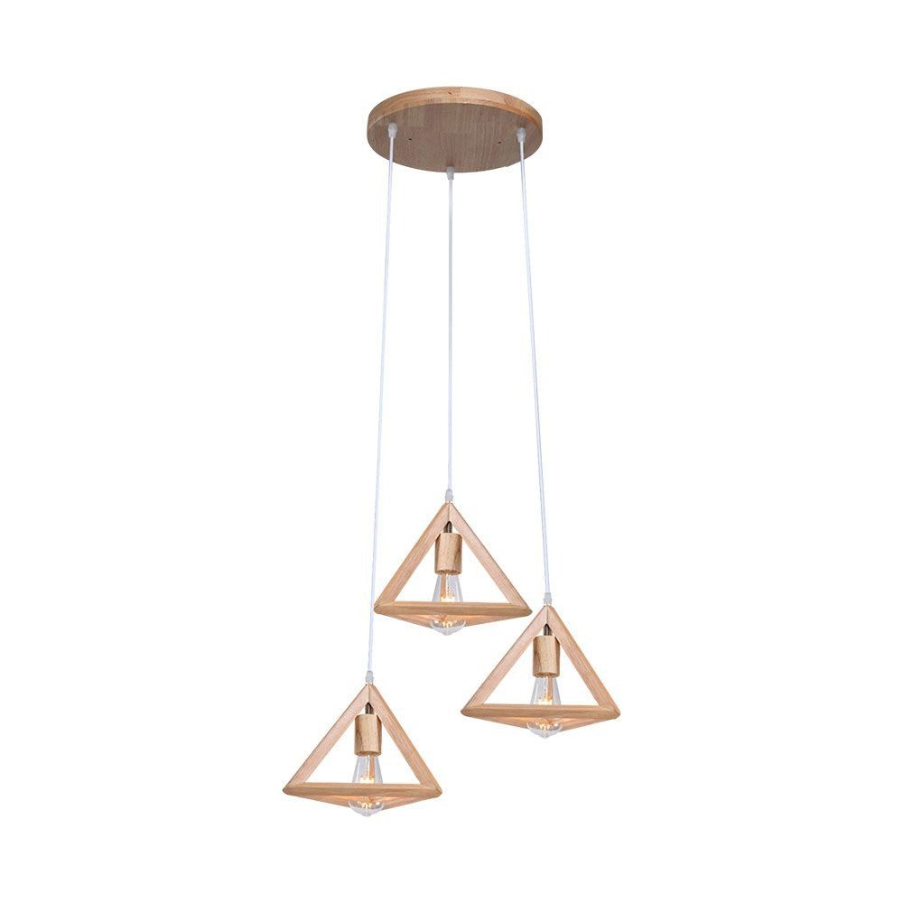 V-TAC LED Pendelleuchte, Leuchtmittel nicht inklusive, Pendelleuchte Hängelampe Esszimmerleuchte 3-flammig Holz H 120 cm