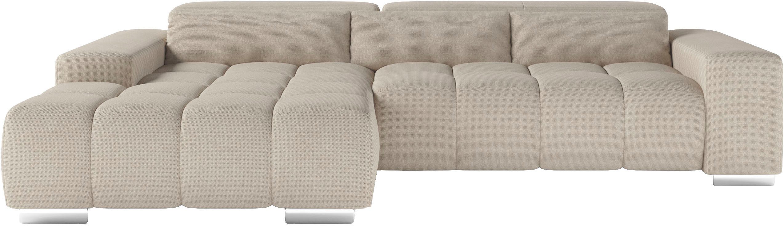 COTTA Ecksofa Orion L-Form, B: 307 cm, moderne Steppung, bequeme Wellenunterfederung, 2x Kopfteilverstellung & 3 Nierenkissen