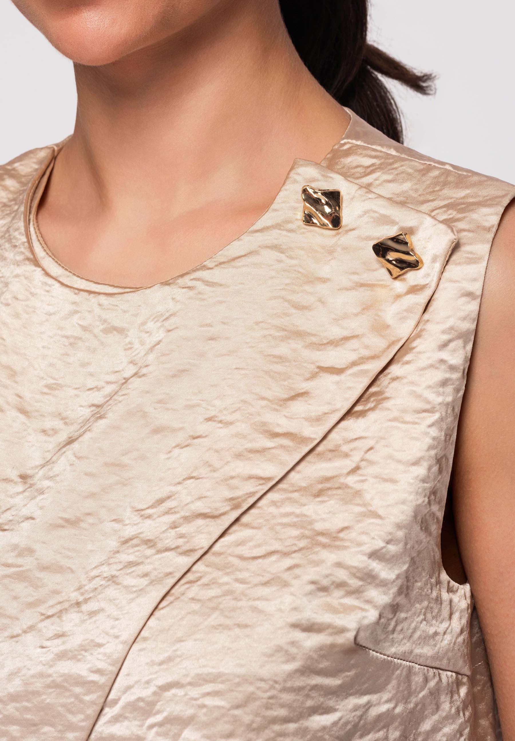OMBRE Kurzarmbluse Damen Top Kurz Asymmetrisch Elegant Khaki L (kein Set, 1-tlg) Asymmetrisches Design, dekoratives Schlitzdetail
