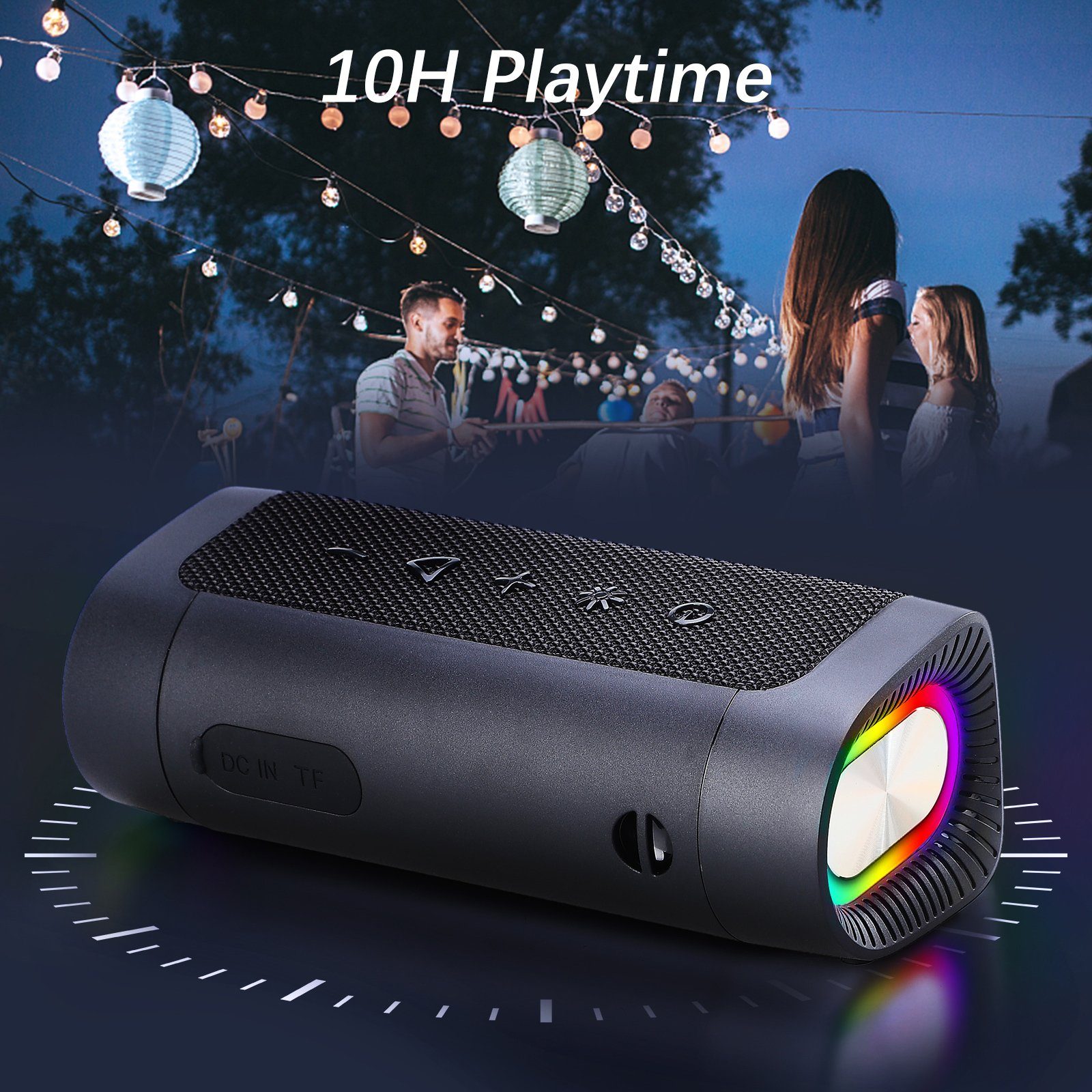 SEEZSSA Musikbox Tragbarer mit Licht IPX7 mit Stereoton, wasserdicht Bluetooth-Lautsprecher