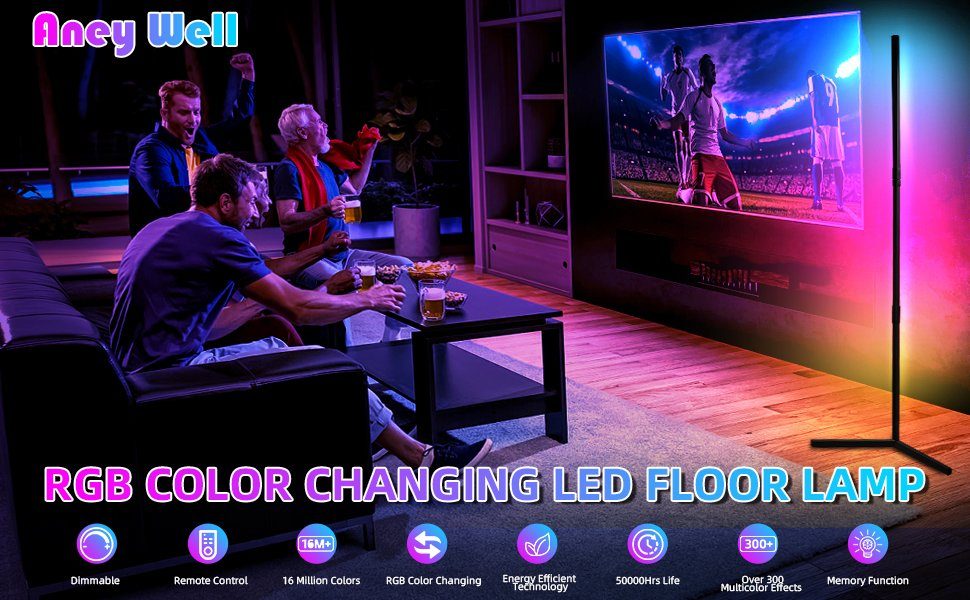 mit LED RGB integriert, fest LED Ecklampe Stufenlos Farbwechsel Lichtsaeule LED Daskoo Dimmbar Fernbedienung, + bunt, Standleuchte Stehlampe