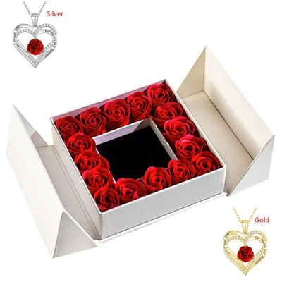 Tidy Schmuckkasten Rosen-Geschenkbox Weiß mit Kette Herz,Gold oder Silber, Muttertag