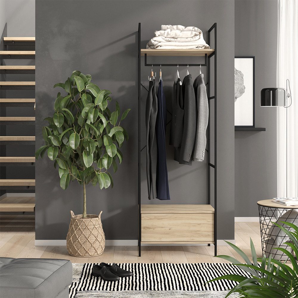 Vicco Kleiderschrank Enya, Holz/Schwarz, 60 x 180 cm mit Schublade