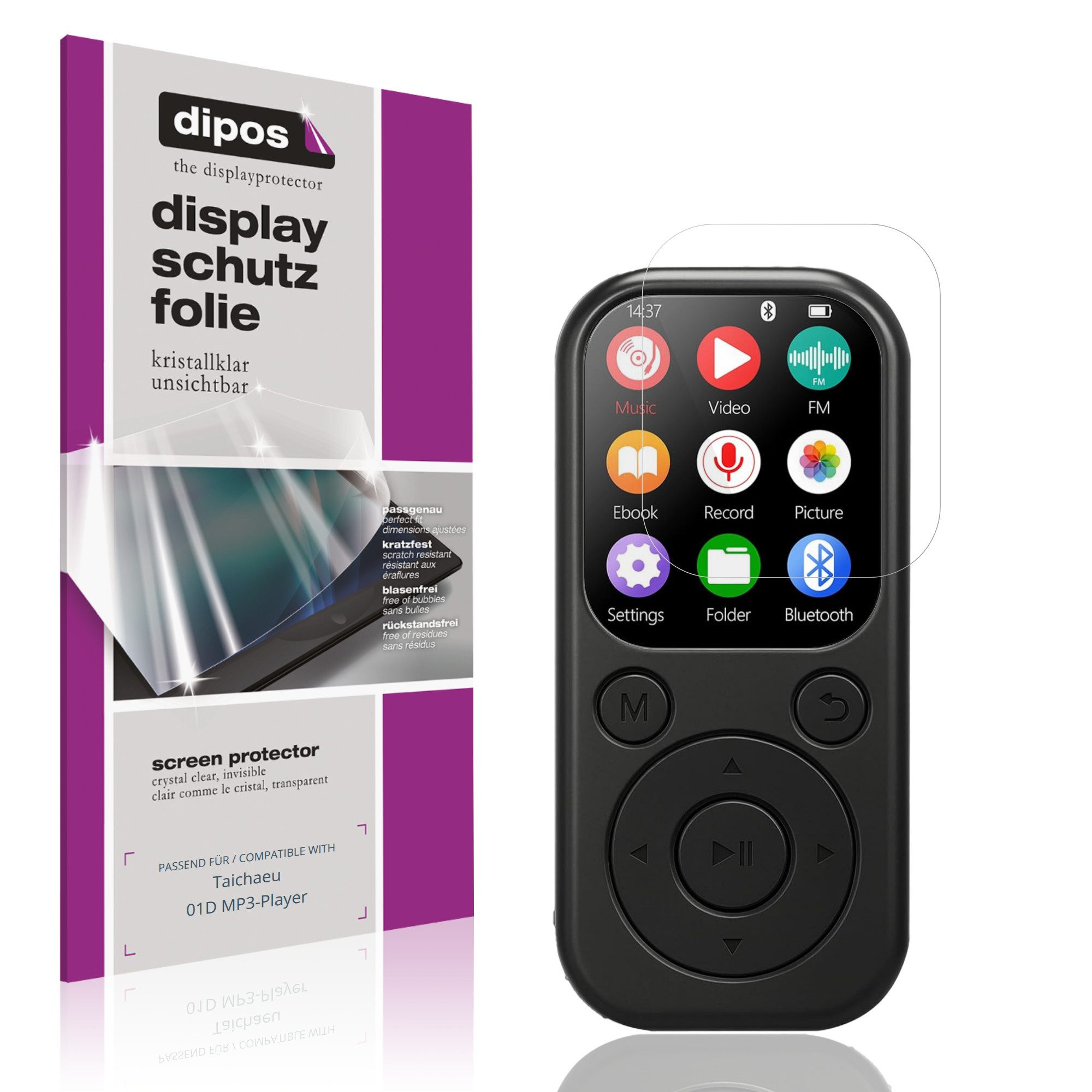 dipos Displayschutzfolie Schutzfolie für Taichaeu 01D MP3-Player, 4 Stück, Displayschutz Schutz Folie Made in Germany