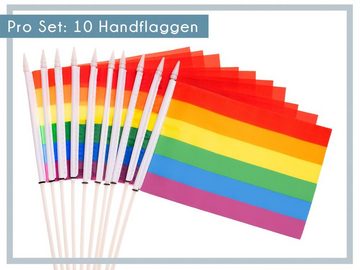 PHENO FLAGS Flagge Handfahne Regenbogen Fähnchen Stockfahne Handflagge (10er Set zur Deko), Flaggen mit Stab