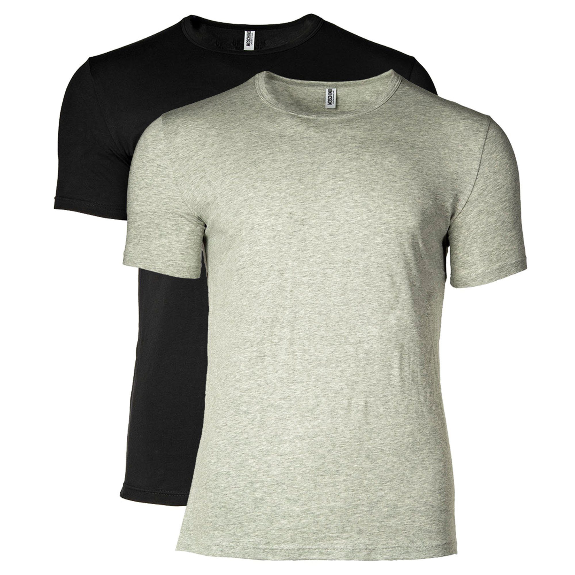 Neck, - T-Shirt Moschino Pack Rundhals Crew T-Shirt 2er Grau/Schwarz Herren
