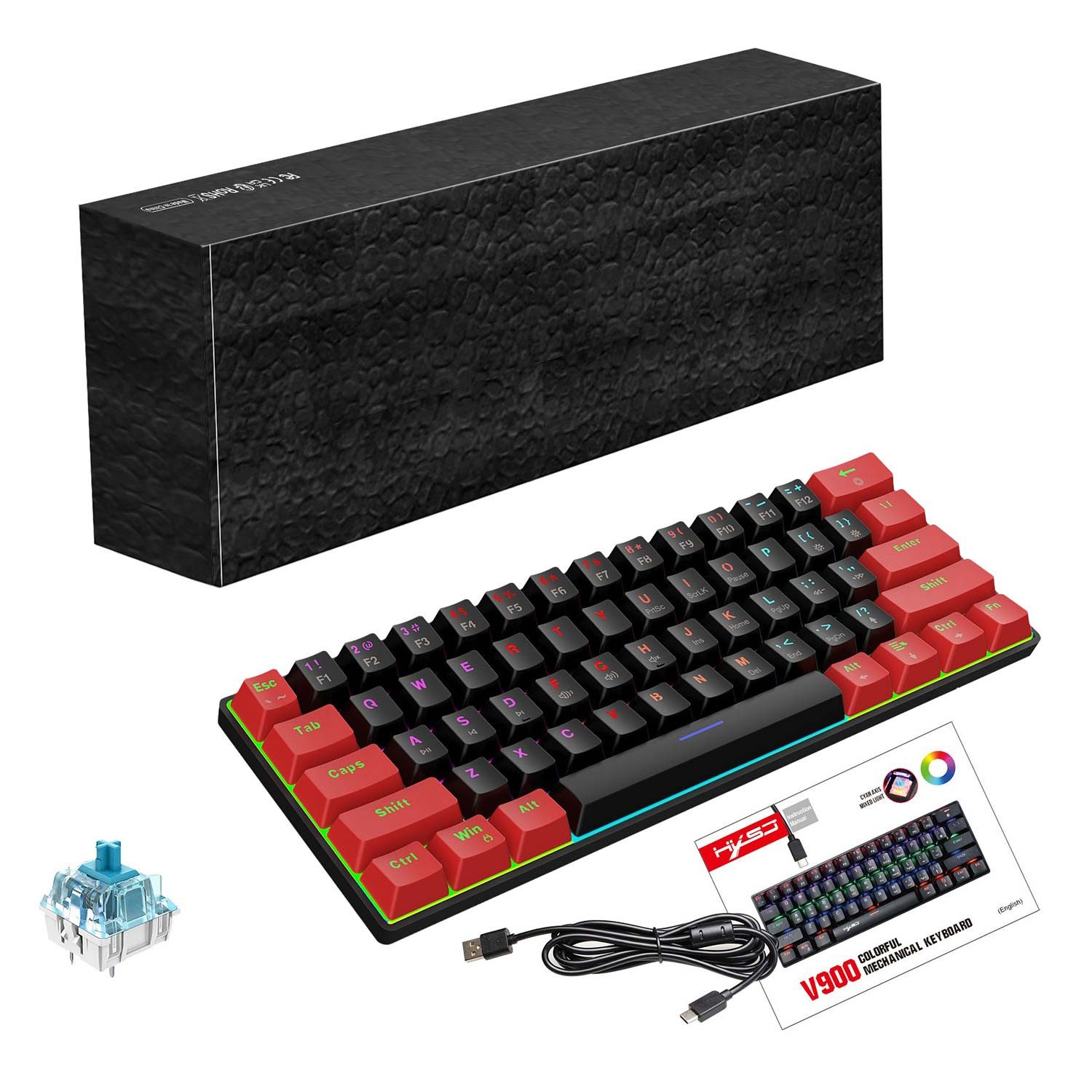 Refttenw Mechanische Tastatur mit 61 Tasten, Gaming-Tastatur, 19 Lichteffekte Gaming-Tastatur