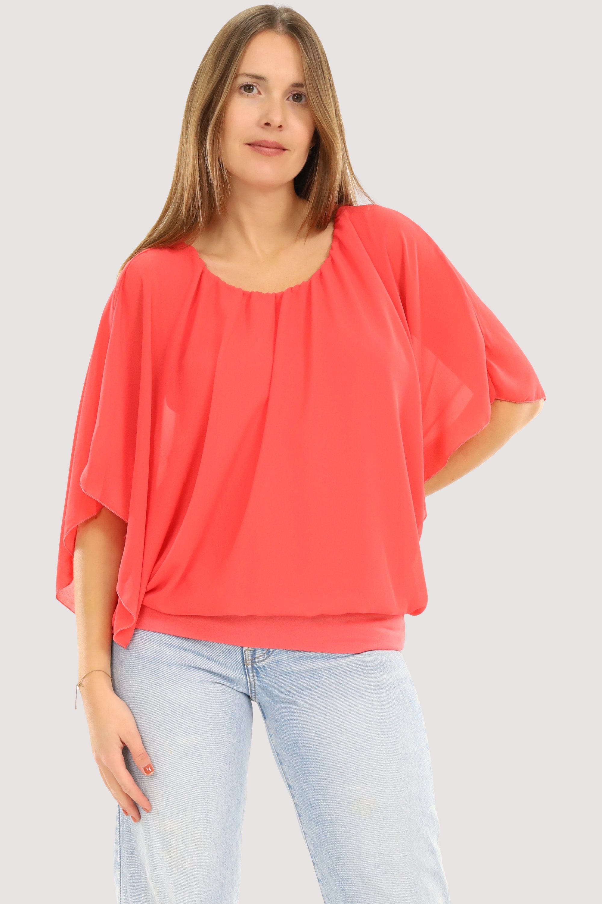 malito more than fashion Chiffonbluse 6296 mit breitem Bund Einheitsgröße coral