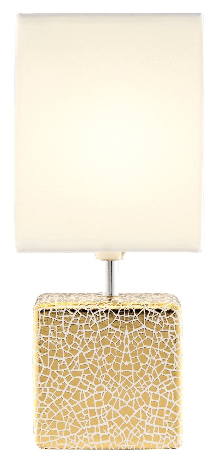 casa NOVA Tischleuchte CERRA, Goldgelb, Weiß, Keramik, Höhe 30 cm, ohne Leuchtmittel, Stoffschirm, 1-flammig, Tischlampe